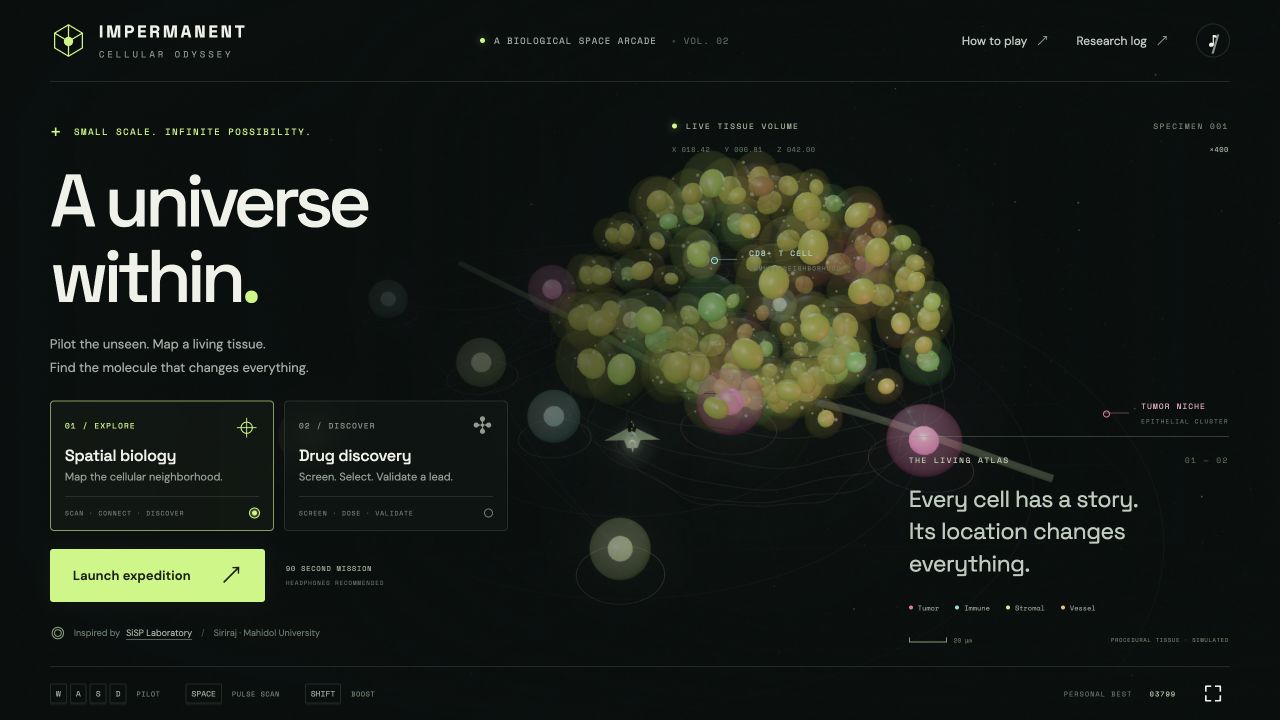 An educational spatial biology game with a micro-vessel navigating cells