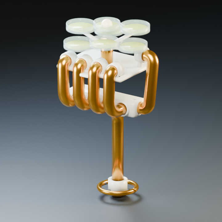 A modular gold pipe hand carrying the Petri Lotus instrument.